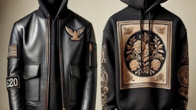 a clothing brand using Personalized embroidered patches on a black hoodie jacket