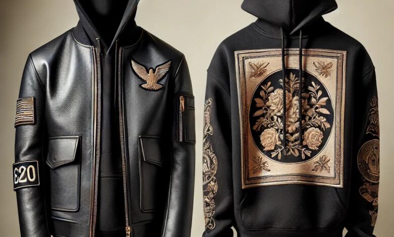 a clothing brand using Personalized embroidered patches on a black hoodie jacket